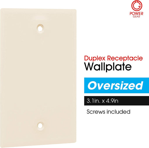 Power Gear Single Blank Oversized Wall Plate, Light Switch Cover, Outlet Covers, 1 Gang, Screws Included, UL Listed, Ivory, 44774