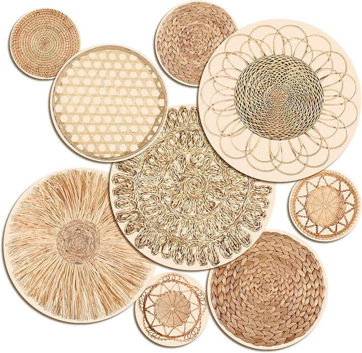 9 Pcs Boho Basket Wall Decals round Modern Peel and Stick Removable Decal Adhesive Nursery Decor for Bedroom Living Room Office Wall, Just Stickers (Retro Style)