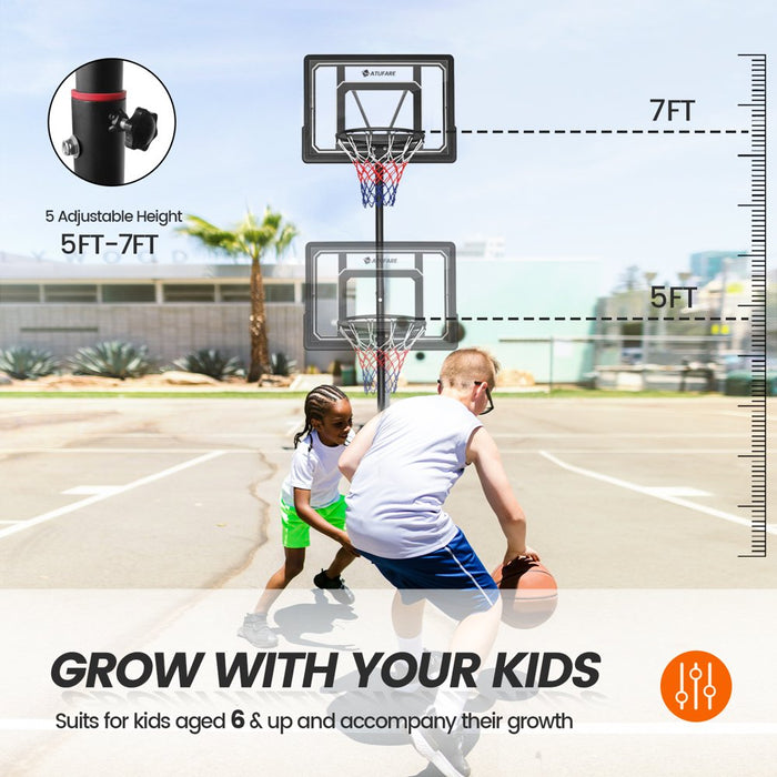 Portable Basketball Hoop Goal System 5 - 7Ft Height Adjustable 34" Backboard for Kids Teens Outdoor Indoor Court