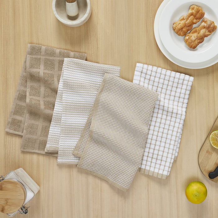 My Texas House Textured 16" X 28" Cotton Kitchen Towels, 4 Pieces, Beige