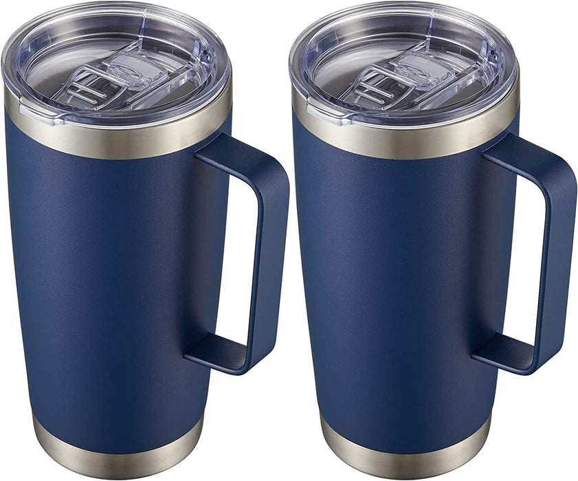 20 Oz Tumbler Mug with Lid and Straw, Insulated Travel Coffee Mug with Handle, Double Wall Stainless Steel Vacuum Coffee Tumbler, Thermal Coffee Cup, Navy Blue