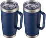 20 Oz Tumbler Mug with Lid and Straw, Insulated Travel Coffee Mug with Handle, Double Wall Stainless Steel Vacuum Coffee Tumbler, Thermal Coffee Cup, Navy Blue