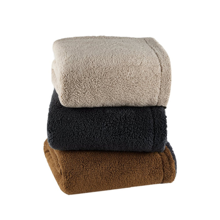 Reversible 2-Tone Sherpa Dual Layer Throw Blanket, 50" X 60", Recycled Polyester, Dark Gray and Light Gray