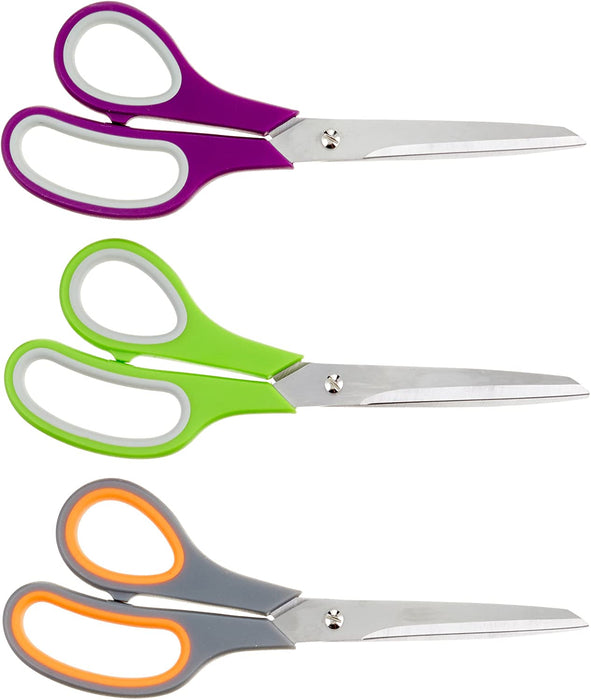 Amazon Basics Multipurpose, Comfort Grip, PVD Coated, Stainless Steel Office Scissors - Pack of 3