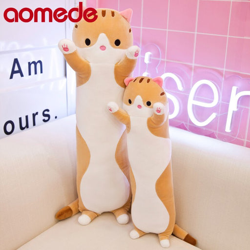 130Cm Cute Soft Long Cat Plush Toys Office Nap Stuffed Animal Pillow Home Comfort Cushion Christmas Gift Doll for Kids Girl