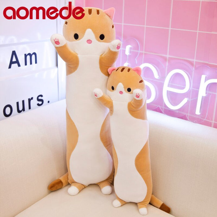 130Cm Cute Soft Long Cat Plush Toys Office Nap Stuffed Animal Pillow Home Comfort Cushion Christmas Gift Doll for Kids Girl