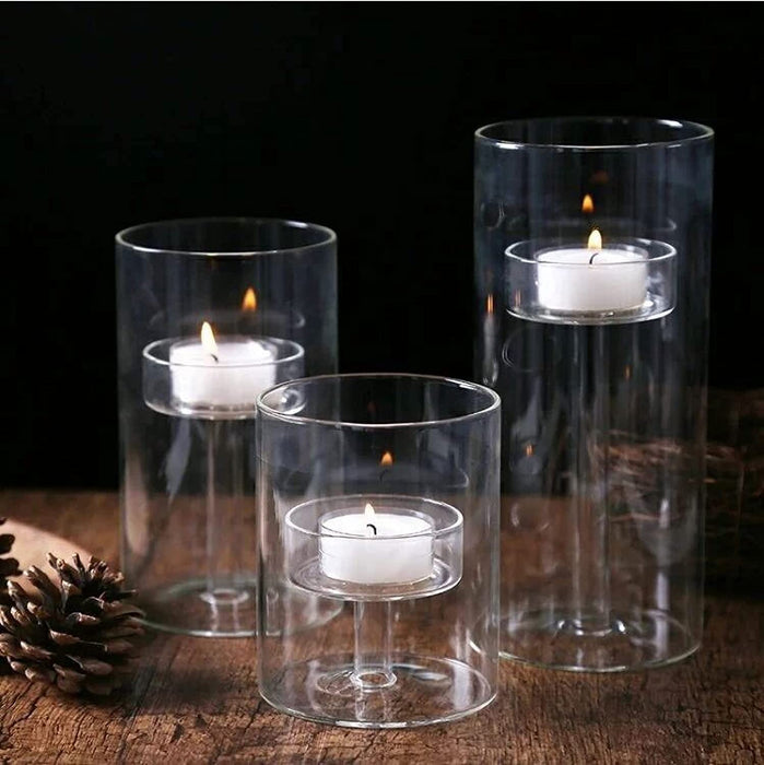 Glass Hurricane Candle Holder for Pillar Candles - Glass Cylinder Vase for Centerpieces Clear Seeded Home Decor for Kitchen Table Living Room