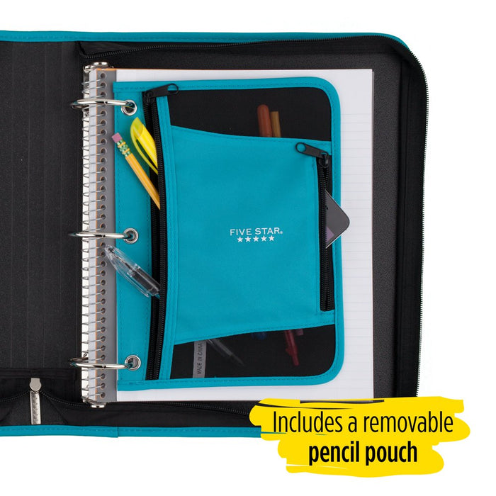 Five Star Xpanz 2" Zipper Binder, 380 Sheet, round Rings, Teal (28090HZ9)