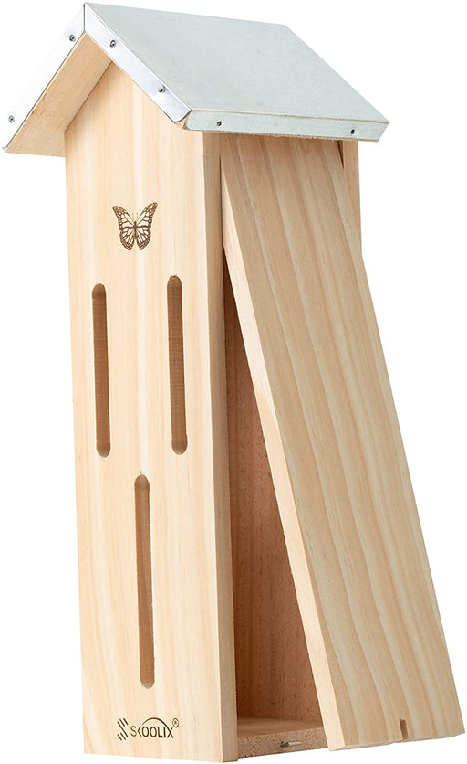 Wooden Butterfly House for Gardens. Provides a Safe Haven for Butterflies to Rest, Protect from Predators and Harsh Weather Conditions. Attractive Garden Décor, Includes Bonus Rope Hanger.