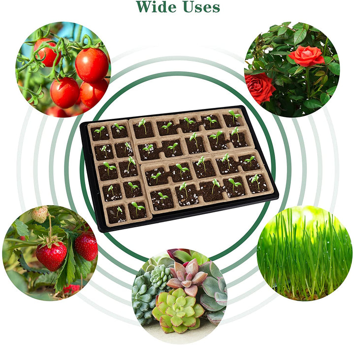 4 Pack Seed Starter Tray Kit, 15 Peat Pots for Seedlings Plastic Germination Growing Trays with Plants Labels, Planting Tools, Plant Cultivation for Seed Starting and Garden Propagation, Black