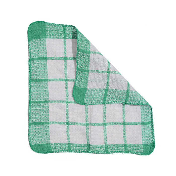 Set of 24 Kitchen Towels Dish Cloths Soft Green Checkered Pattern 100% Cotton 12X12"