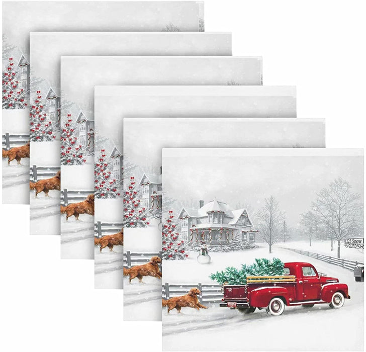 Wusikd Snowflakes Buffalo Plaid Cloth Napkins Set of 6 Winter Christmas Dinner Napkins Solid Washable Reusable Polyester Table Napkins Oversized 20"X20" with Hemmed Edges for Home Weeding Decoration