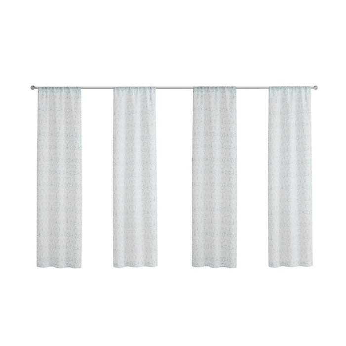 Mainstays Modern Scroll Aqua Rod Pocket Sheer Curtain Set, 28" X 95" (4 Panels)