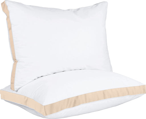 Bed Pillows for Sleeping Queen Size (Beige), Set of 2, Cooling Hotel Quality, Gusseted Pillow for Back, Stomach or Side Sleepers