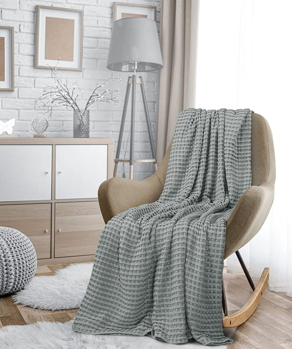 Cotton Waffle Blanket 300 GSM (Cool Grey - 90X108 Inches) Soft Lightweight Breathable Bed Blanket King Size Layering Any Bed for All Season