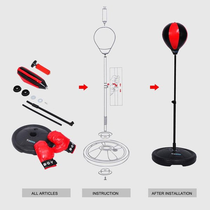 Adjustable Height Kids Teenagers Punching Ball Bag Speed Boxing Sports Set Fighting Game with Gloves Kids Boxing Set
