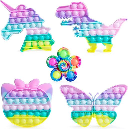 – 5 Pop Its Fidget Toy Pack Dinosaur Butterfly Kitty Unicorn Pop It and Fidget Spinner Rainbow Pop It Fidget Toys Autism ADHD Stress Anxiety Relief Popit Sensory Toys for Girls Boys