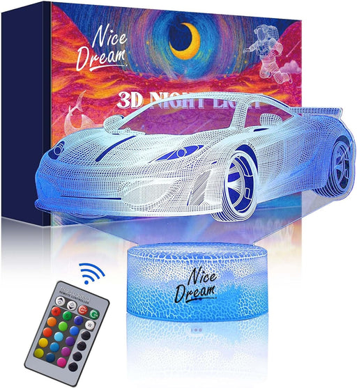 Racing Car Night Light for Kids, 3D Illusion Lamp, 16 Colors Changing with Remote Control, Room Decor, Gifts for Children Boys Girls