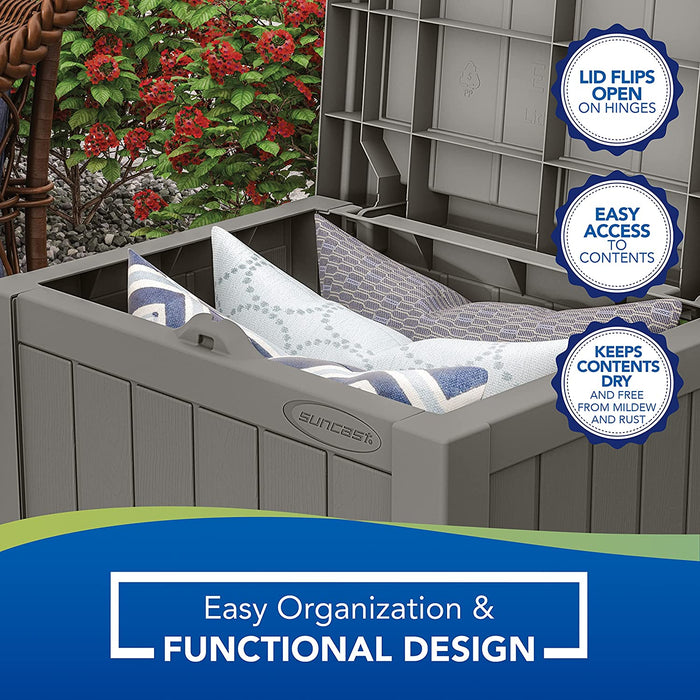 22-Gallon Small Deck Box - Lightweight Resin Indoor/Outdoor Storage Container and Seat for Patio Cushions and Gardening Tools - Store Items on Garage, Yard - Stone Gray