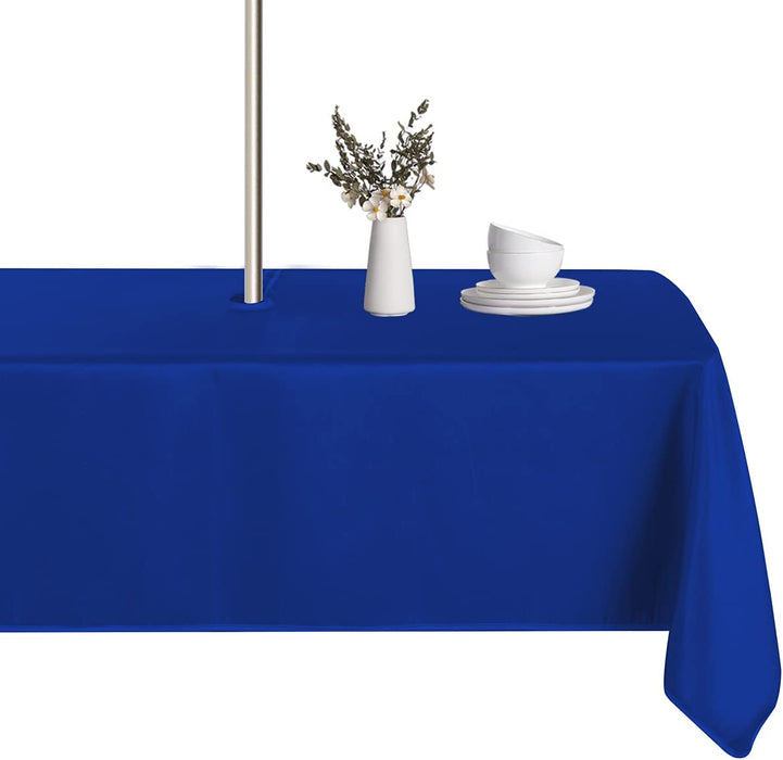 Outdoor and Indoor Tablecloth - Washable Waterproof Wrinkle Free Table Cloth with Zipper and Umbrella Hole for Spring/ Summer/ Party/ Picnic/ BBQS/ Patio (Round 60 Inch, Grey)