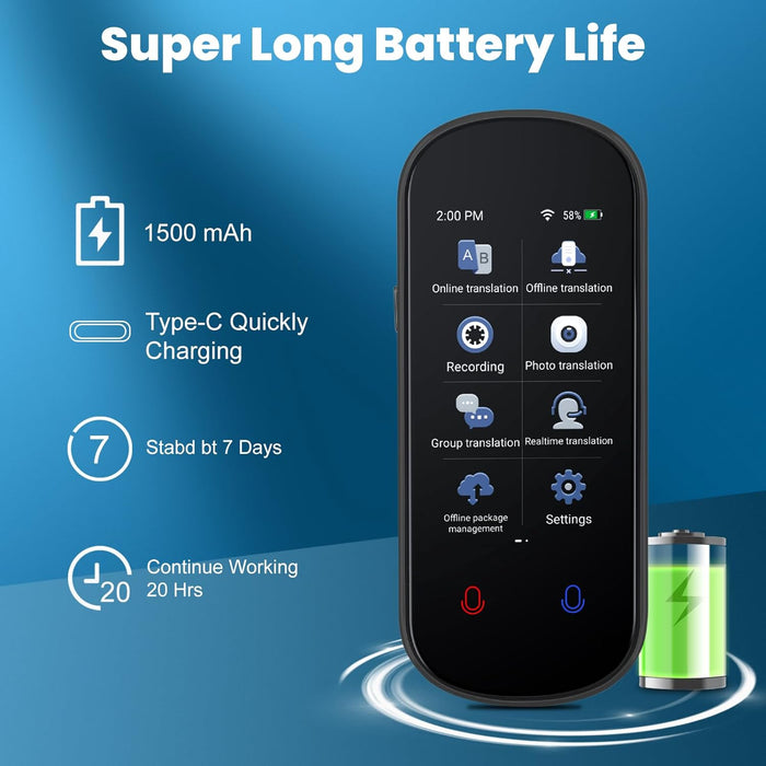 Language Translator Device, Two Way Real-Time Voice Translation, Support 138 Languages, Accurate Offline&Recording&Photo Instant Translation with 3” HD Inch Touch Screen for Travel Business