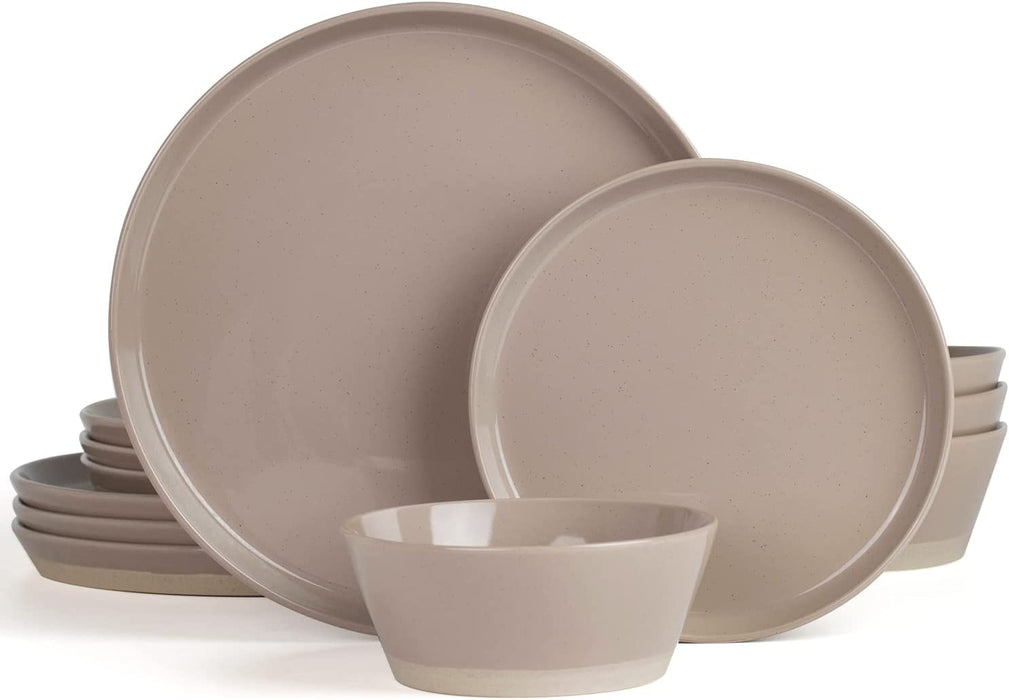 Saturn Dinnerware Sets, 12 Piece Dish Set, Plates and Bowls Sets for 4, White
