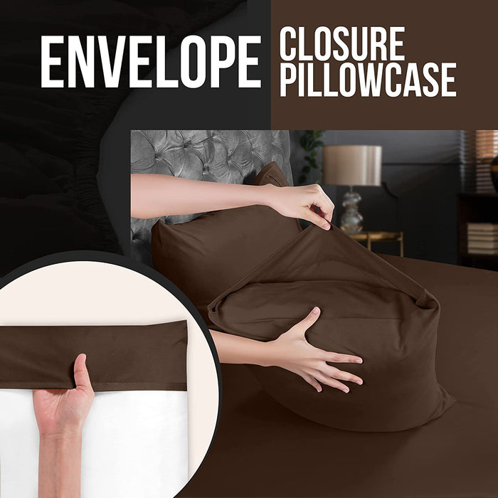 Queen Bed Sheets Set - 4 Piece Bedding - Brushed Microfiber - Shrinkage and Fade Resistant - Easy Care (Queen, Brown)