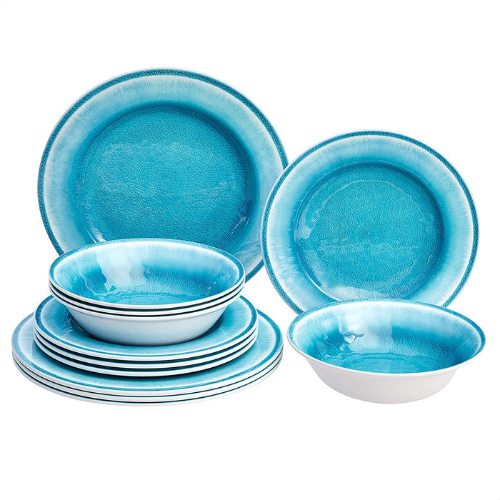 Melamine Dinnerware Set, Service for 4, Traditional Blue and White - Set of 12