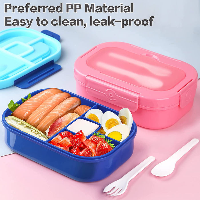 Bento Box Kit, 4 Compartments 1.3L Lunch Box Kids with Fork&Spoon, Leak-Proof Bento Box Adult Lunch Box, Lunch Box Containers for Adults Toddler, Microwaveable, Dishwasher & Freezer Safe