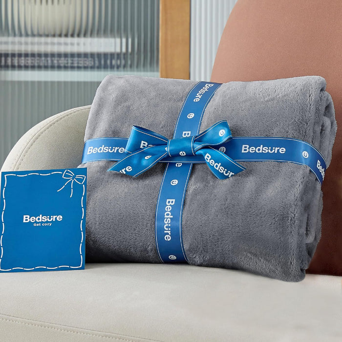 Fleece Bed Blankets Queen Size Grey - Soft Lightweight Plush Fuzzy Cozy Luxury Blanket Microfiber, 90X90 Inches