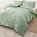 Comforter Set Queen Size Pom, 3 Piece Boho Bed Set, All Season Farmhouse Microfiber down Alternative Bedding Comforter with 2 Pillow Shams, Solid Sage Green Pompom