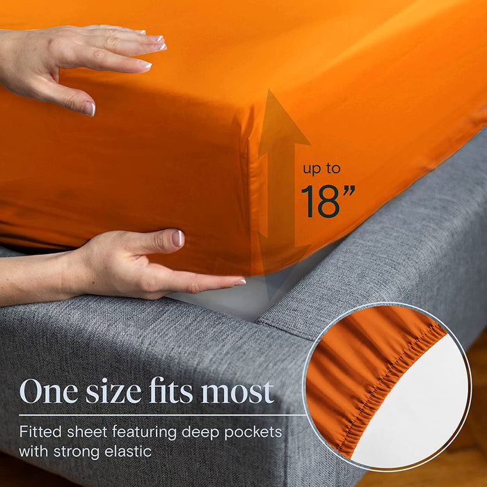 6 PC Sheet Set Sheets Deep Pockets 18" Eco Friendly Wrinkle Free Sheets Machine Washable Hotel Bedding Silky Soft - Autumn Orange Queen