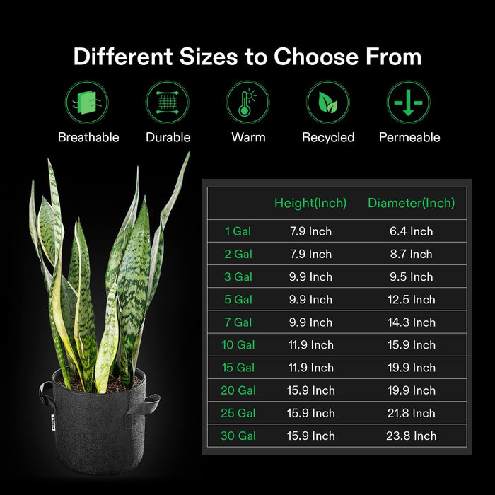 5-Pack 5 Gallon Grow Bags Heavy Duty 300G Thickened Nonwoven Plant Fabric Pots with Handles