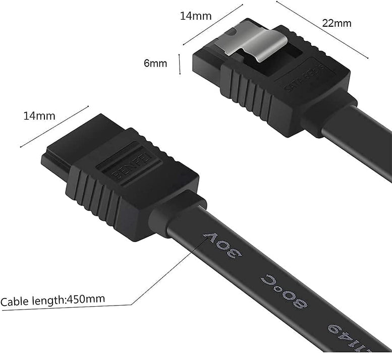 SATA Cable III, 3 Pack SATA Cable III 6Gbps Straight HDD SDD Data Cable with Locking Latch 18 Inch Compatible for SATA HDD, SSD, CD Driver, CD Writer - Black