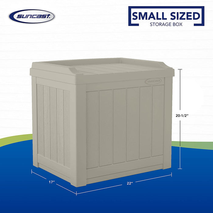 Small Deck Box-Lightweight Resin Indoor/Outdoor Storage Container and Seat Cushions and Gardening Tools Store Items on Patio, Garage, Yard, 22 Gallon, Light Taupe