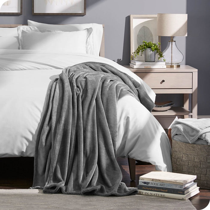 Microplush Fleece Blanket, Plush, Ultra Soft, Full/Queen, Gray