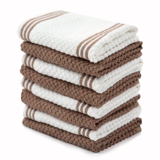 Sticky Toffee, 8 Pack, Cotton Terry Kitchen Dishcloth, Brown