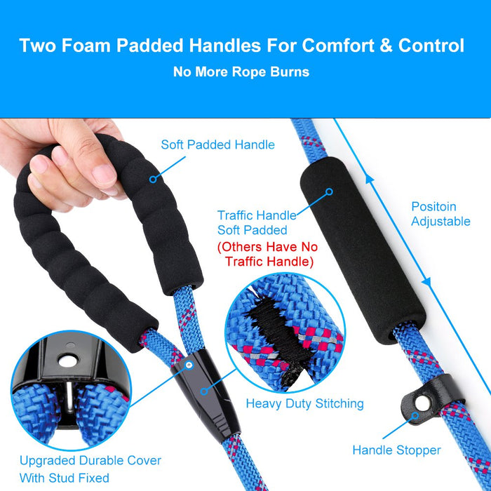 Slip Lead Dog Leash, Anti-Choking with Traffic Padded Two Handles, Reflective Strong Sturdy Heavy Duty Rope Leash, 6FT Dog Training Leash for Medium Large Dogs(6' Navy Blue)