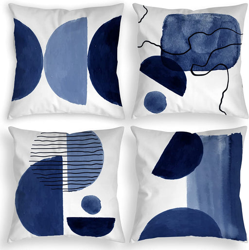 Navy Blue Throw Pillows for Couch Set of 4 Boho Decorative Pillow Covers White Modern Abstract Geometric Cushion Cover for Bed Bedroom Sofa Velvet Pillowcase 18X18 Inch Aesthetic Minimalist Home Décor
