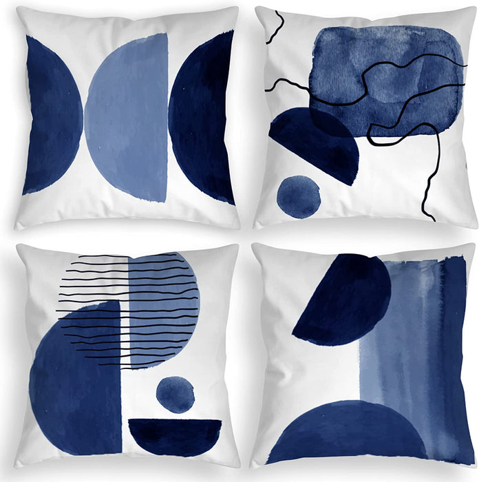 Navy Blue Throw Pillows for Couch Set of 4 Boho Decorative Pillow Covers White Modern Abstract Geometric Cushion Cover for Bed Bedroom Sofa Velvet Pillowcase 18X18 Inch Aesthetic Minimalist Home Décor