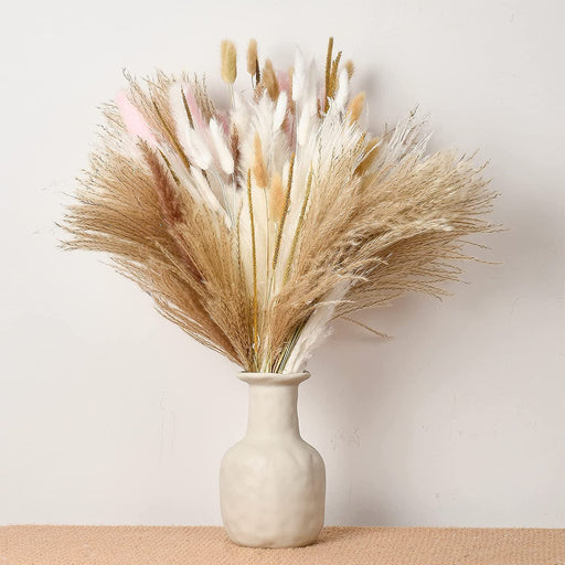 Pampas Grass Decor 130 Pcs Boho Home Decor Dried Flowers, 17 Inch Natural Dried Pampas Grass Bouquet for Office Decor, Wedding Decor, Farmhouse Decor, Festival Decor