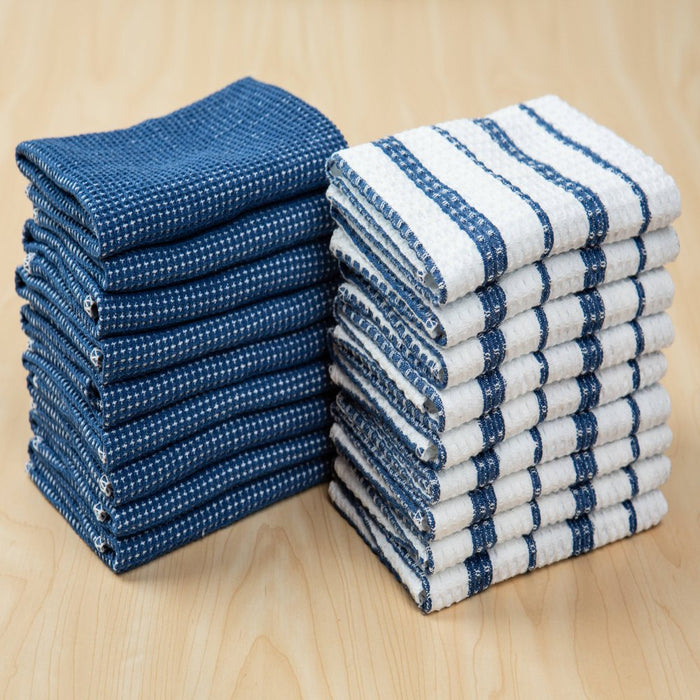 Mainstays, 18 Pack, 100% Cotton Waffle Dishcloths, Blue and Blue Stripe