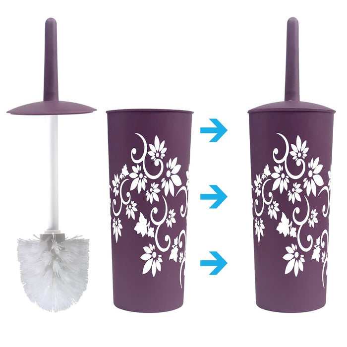 Bathroom Accessories Set Complete, Toilet Brush and Holder, Trash Can, Toothbrush Holder, Purple, 7 Pieces