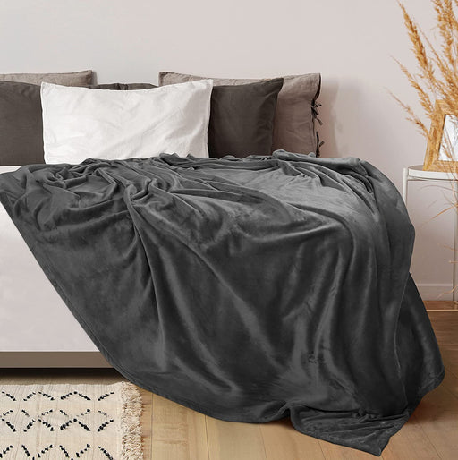 Fleece Blanket Queen Size Grey 300GSM Luxury Bed Blanket Anti-Static Fuzzy Soft Blanket Microfiber (90X90 Inches)