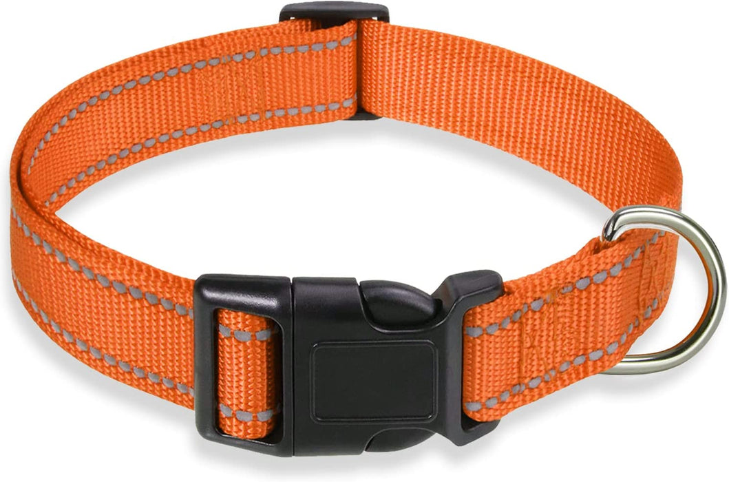 Reflective Dog Collar with Buckle Adjustable Safety Nylon Collars for Small Medium Large Dogs, Black S