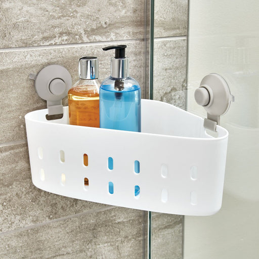 Your Zone White Plastic Suction Corner Shower Organizer, 12.15" X 7.25" X 4.5", 1 Shelf