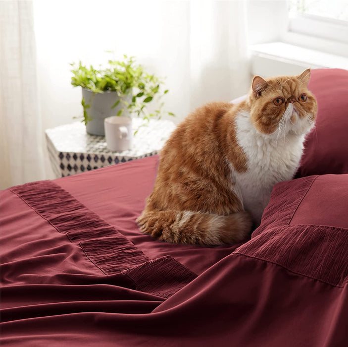 Full Size Sheets Set Burgundy - Soft 1800 Bedding Microfiber Sheets Full Size Bed, 4 Pieces Full Bed Sheets