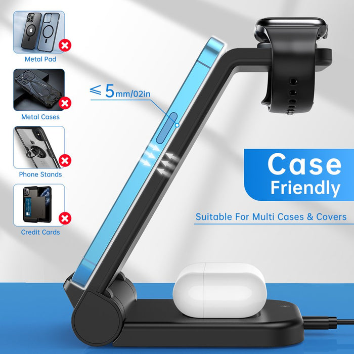 Fast Wireless Charger Station, 23W Qi Certified Wireless Charging Stand for Iphone 14/13/13 Pro/ 12/12 Pro/11/Xs Max/Xr/X/Galaxy S21 S20 S10, Airpods 3/2/Pro, Iwatch Series