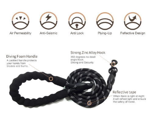 5 FT Strong Dog Leash with Padded Handle and Highly Reflective Threads Nylon Dog Leashes for Medium and Large Dogs