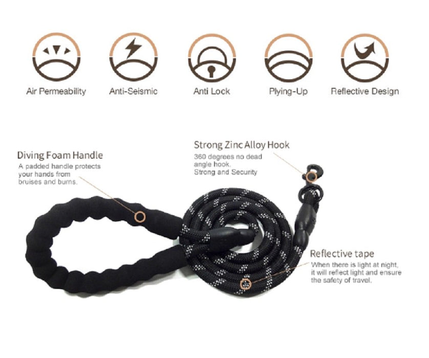 5 FT Strong Dog Leash with Padded Handle and Highly Reflective Threads Nylon Dog Leashes for Medium and Large Dogs